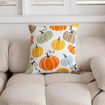 Pumpkin Embroidered Throw Pillow Cover – Cozy Autumn Home Décor