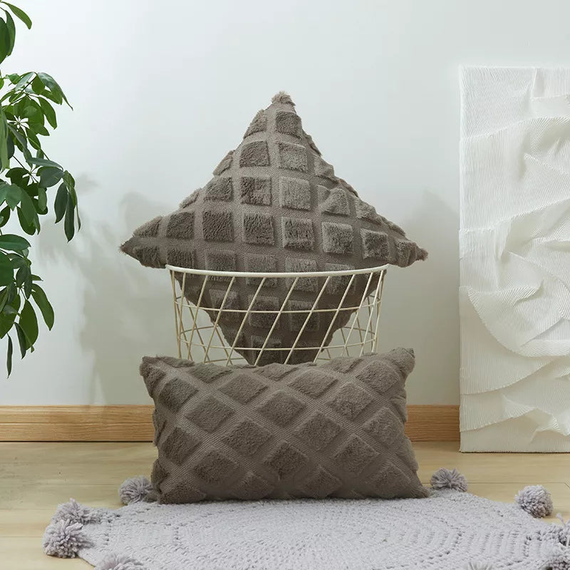 Set of 2 Decorative Boho Plush Throw Pillow Covers – Faux Wool Cushion Covers for Sofa & Bed