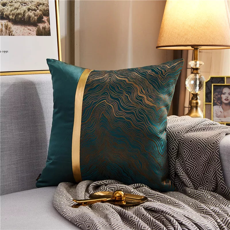 Luxury Gold Jacquard Throw Pillow Cover 18×18 – Elegant Textured Cushion Case