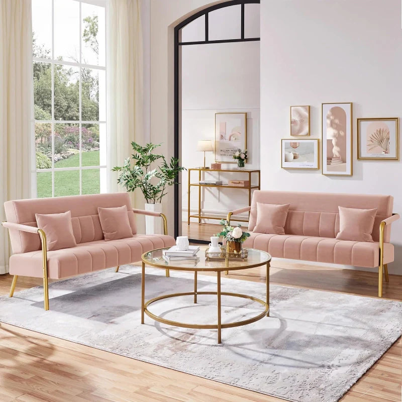 Modern Velvet Loveseat with Gold-Tone Metal Accents - DSARD