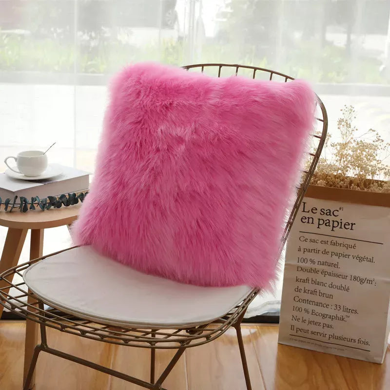 Fluffy White Plush Cushion Cover