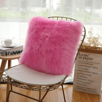 Fluffy White Plush Cushion Cover