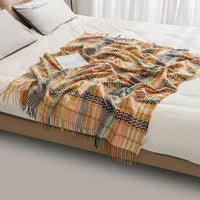Ethnic Woven Sofa Throw Blanket with Tassel Design - DSARD
