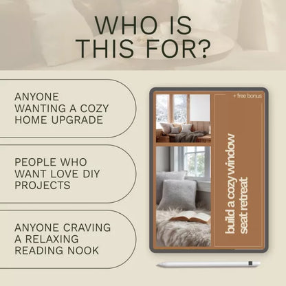 Build a Cozy Window Seat Retreat | DIY Window Seat Checklist | Cozy Nook Home Decor Digital Download | Window Seat Design Guide