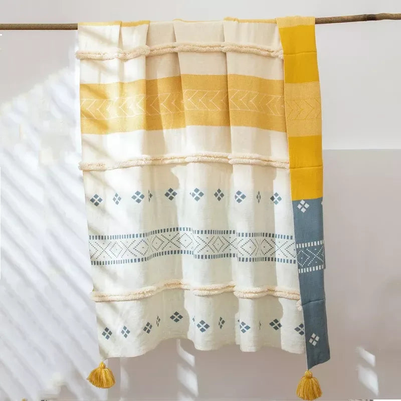 Cozy Cotton Knit Throw Blanket with Tassels - DSARD