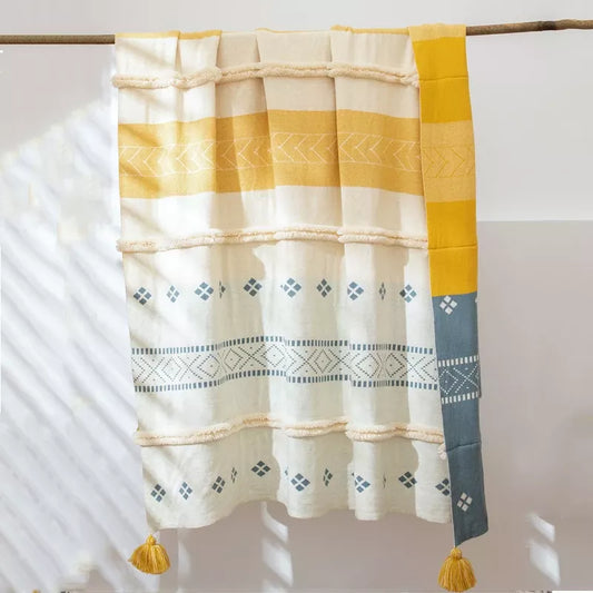 Cozy Cotton Knit Throw Blanket with Tassels
