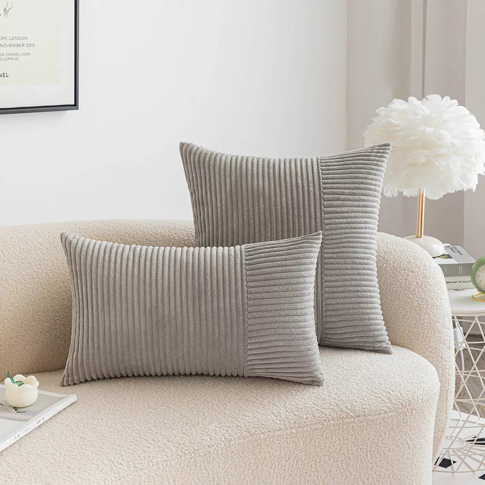 Set of 2 Corduroy Patchwork Throw Pillow Covers with Invisible Zipper