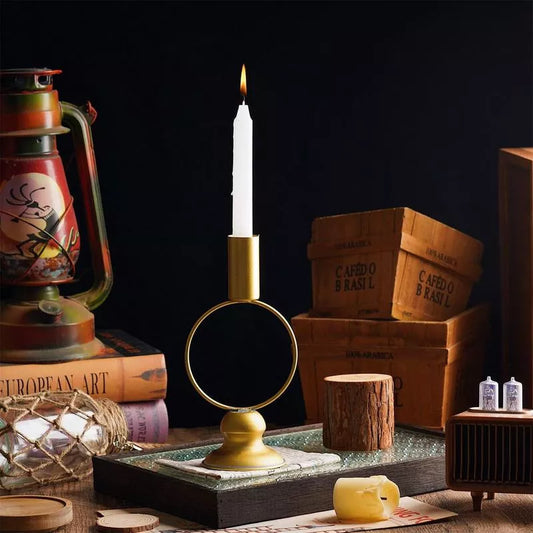 Elegant Gold Metal Candlestick Holder