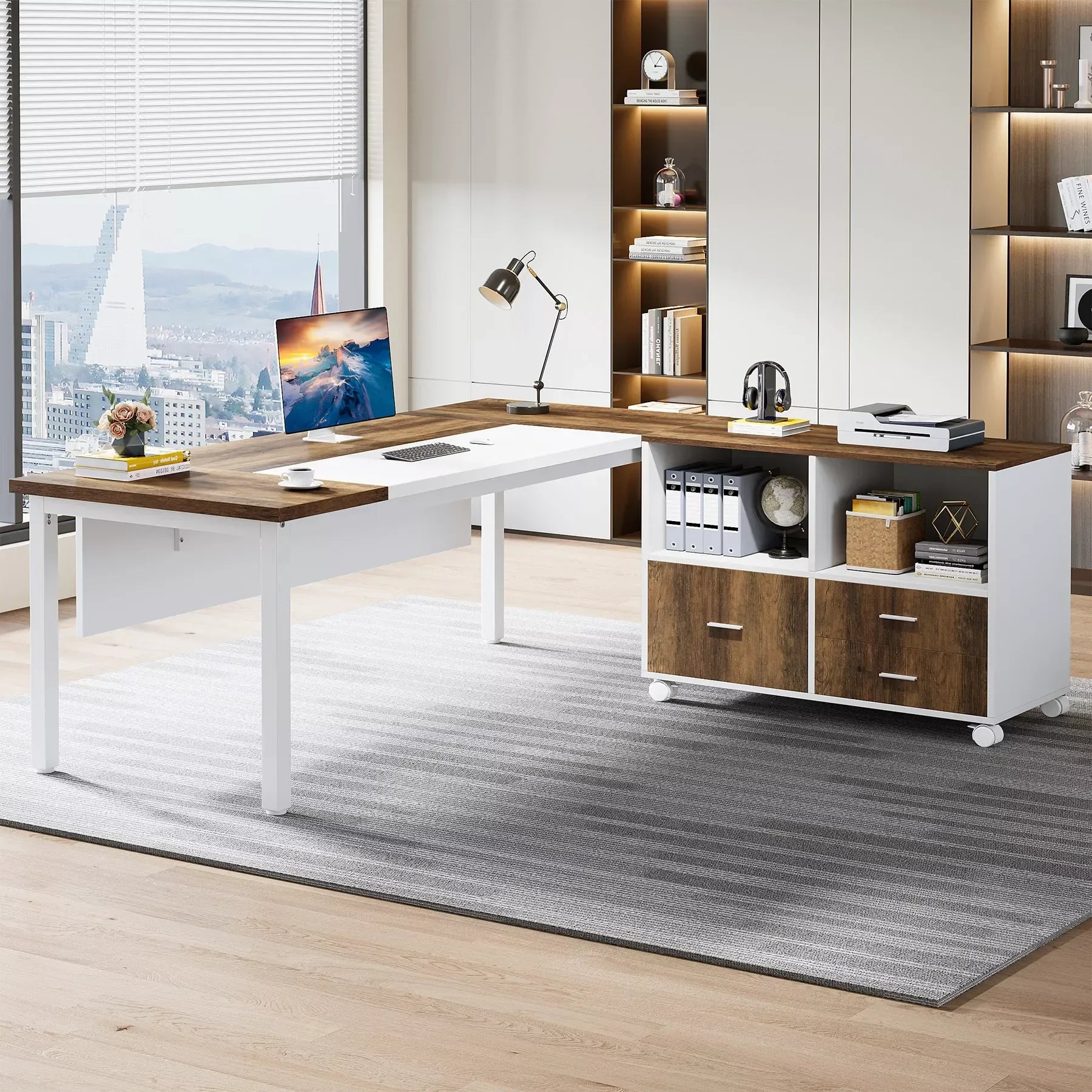63″ L Shaped Executive Desk with Drawer Cabinet - DSARD - DSARD