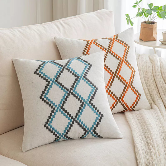 Set of 2 Boho Geometric Throw Pillow Covers 18×18 Inch Decorative Cushion Cases