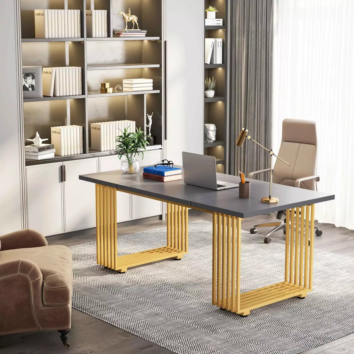 70″ Modern Executive Desk with Gold Metal Legs - DSARD - DSARD