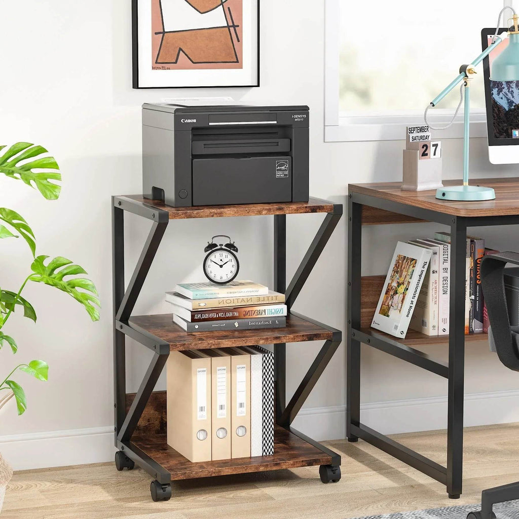 3-Tier Rolling Printer Cart with Storage Shelves and Wheels - DSARD