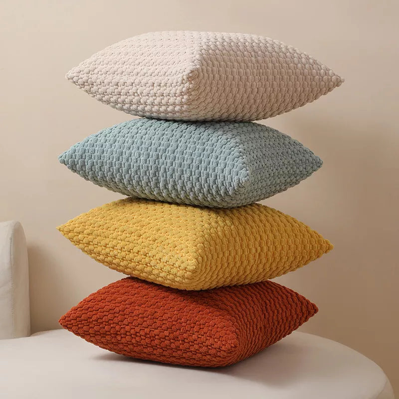 Modern Velvet Pillowcase with 3D Bubble Plush Wrap – Solid Color Cushion Cover
