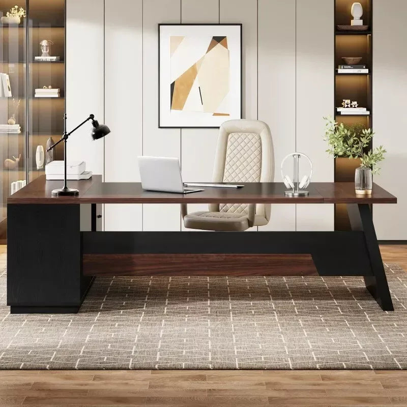 78″ L-Shaped Executive Office Desk with Drawers and File Cabinet, Industrial Style - DSARD - DSARD