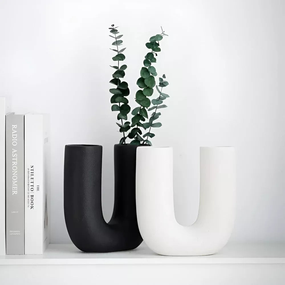 U Shape Ceramic Vase for Pampas Grass, Fresh Flowers & Home Decor