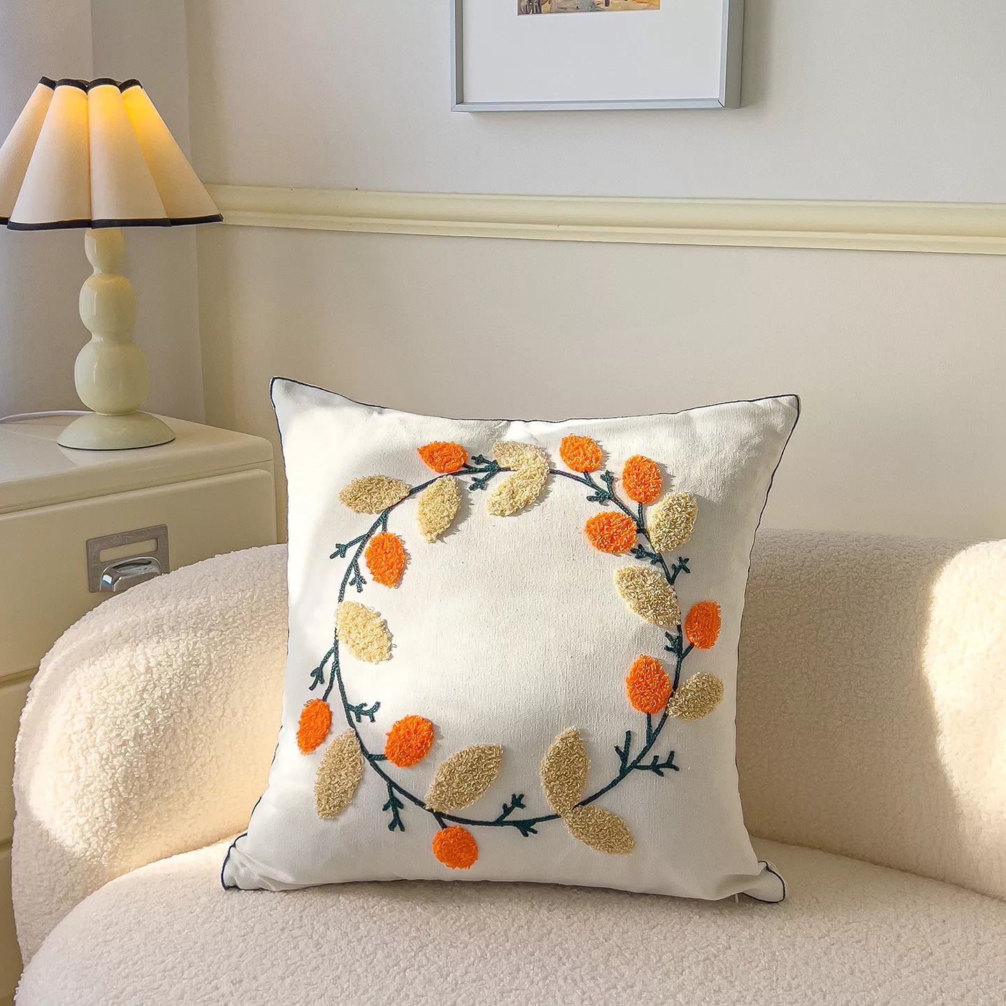 Floral Embroidered Cotton Pillow Cover 18×18 Inch – Cozy Decorative Cushion Case