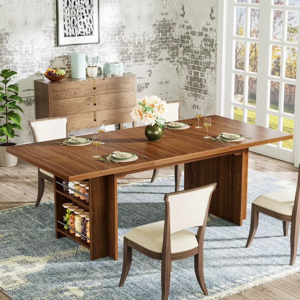 63″ Rectangular Dining Table for 6-8 with Storage Shelves, Industrial Wood Design - DSARD - DSARD