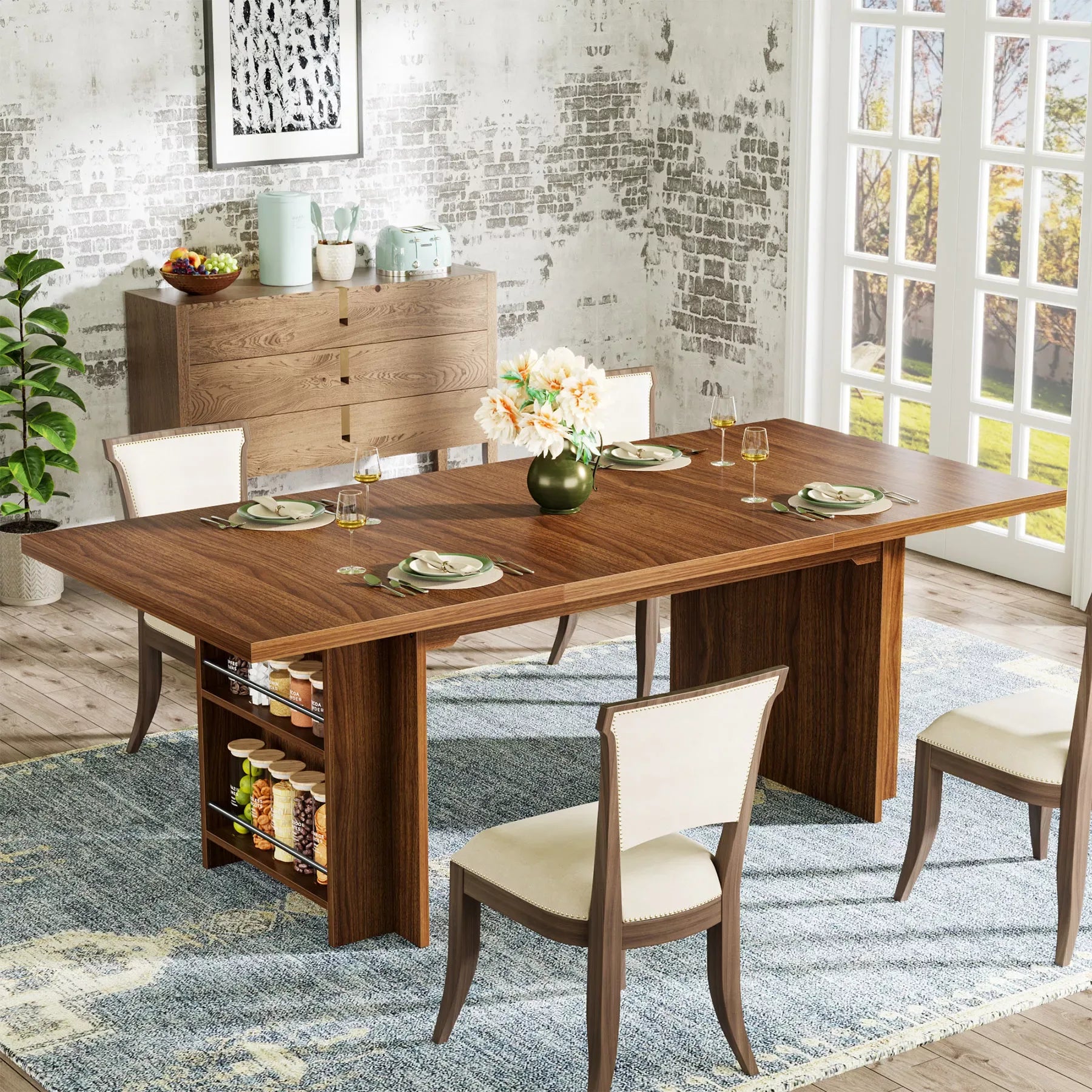 63″ Rectangular Dining Table for 6-8 with Storage Shelves, Industrial Wood Design - DSARD - DSARD
