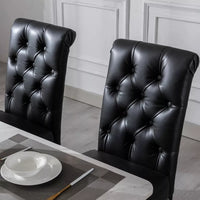 Set of 6 Tufted Leather Dining Chairs with High Back for Dining Room & Living Room - DSARD