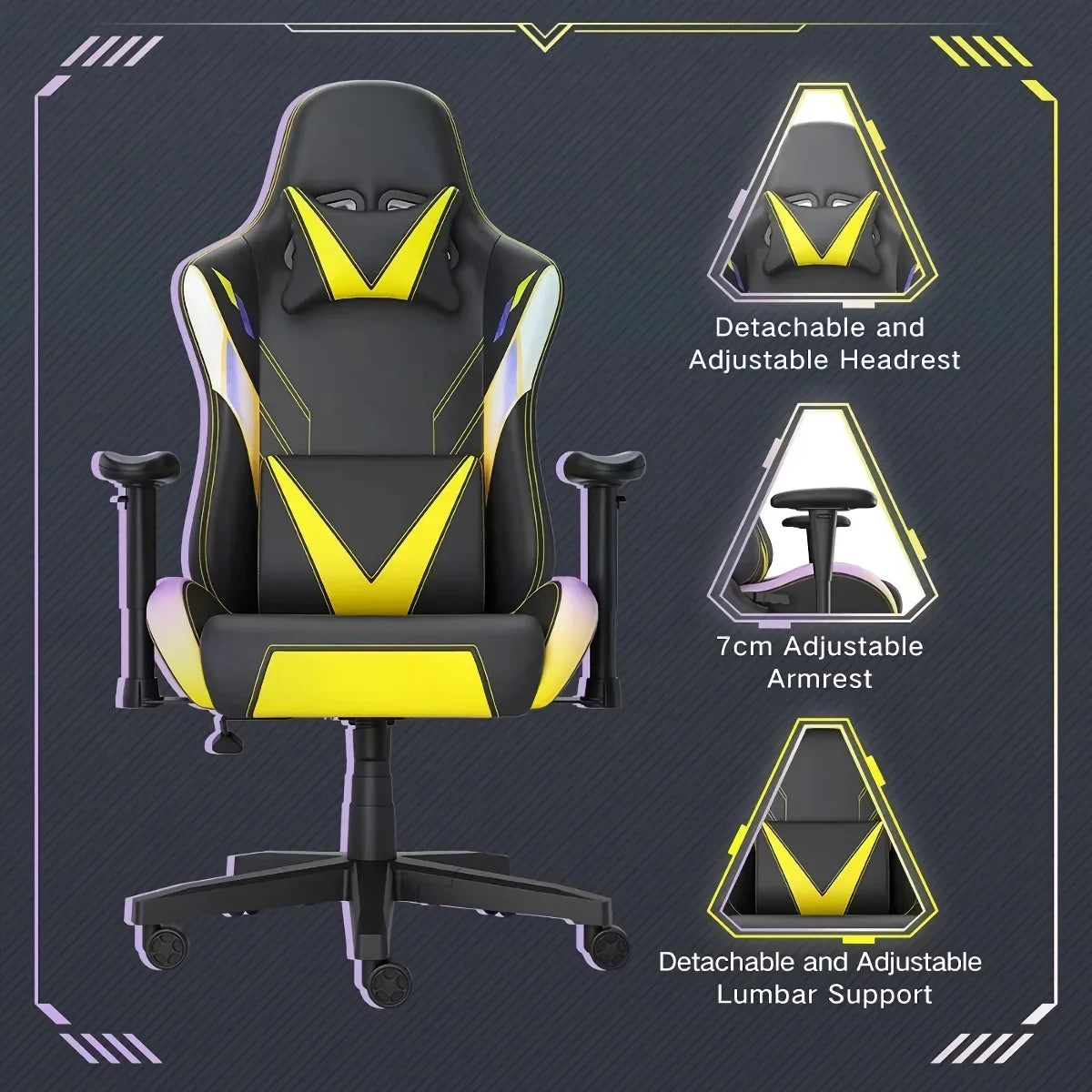 Ergonomic Gaming Chair with Adjustable Armrest and Lumbar Support - DSARD - DSARD