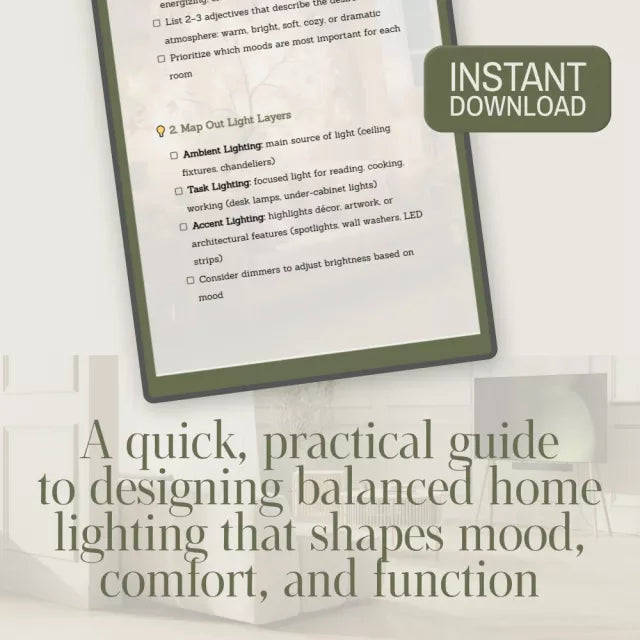 Home Lighting Mood Mapping Guide | Digital Download Checklist | Lighting Design eBook for Cozy, Warm, and Modern Home Ambiance