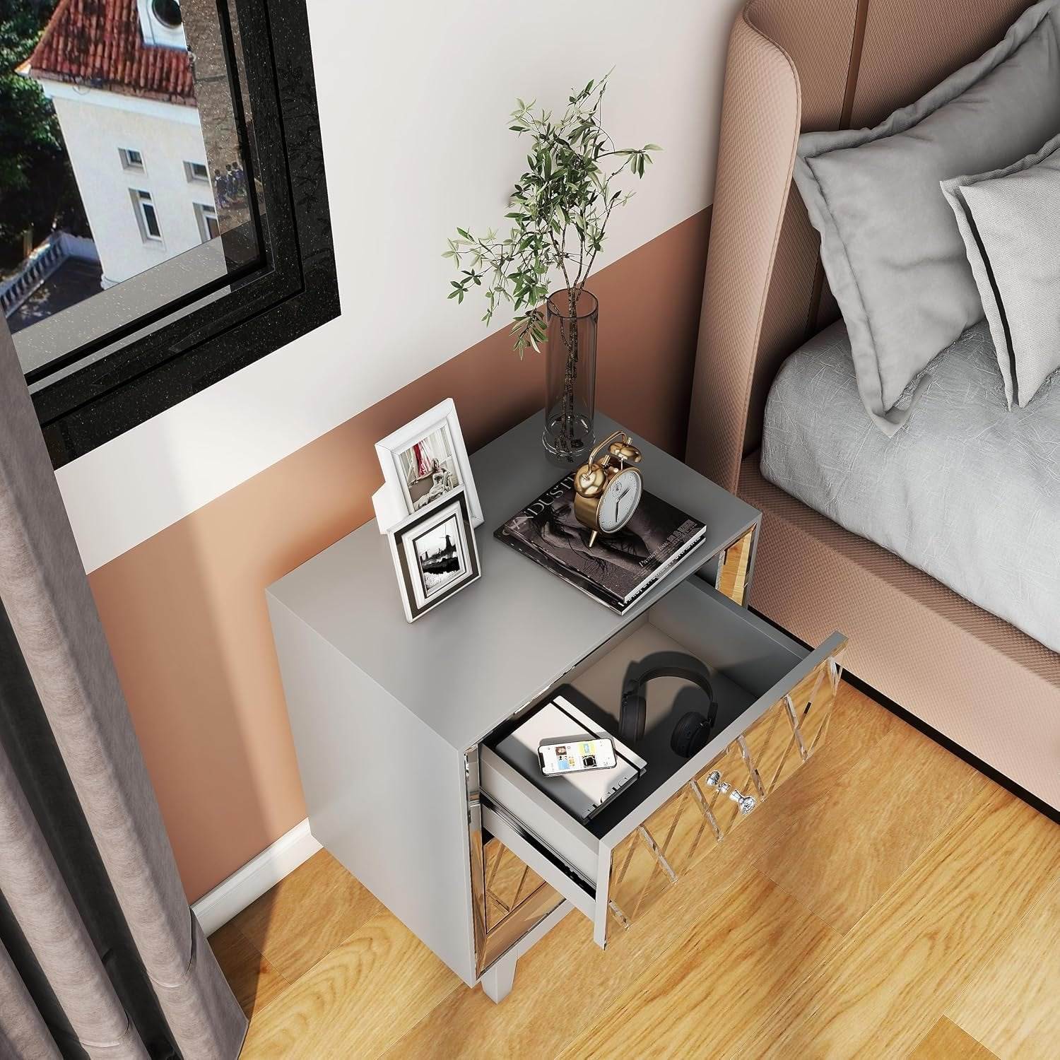 Modern Mirrored Premium Nightstands Set of 2