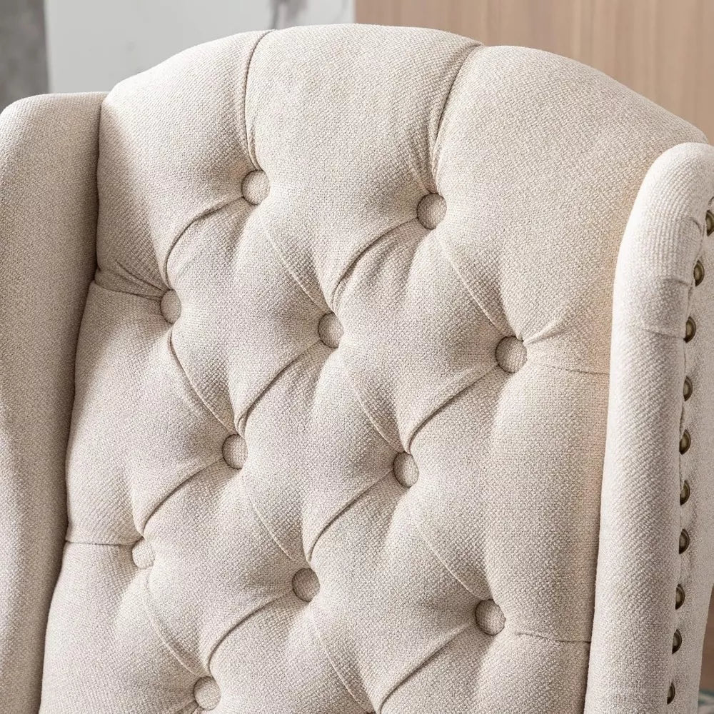 Set of 4 Wingback Tufted Upholstered Dining Chairs with Wood Legs – Linen Fabric - DSARD