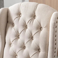 Set of 4 Wingback Tufted Upholstered Dining Chairs with Wood Legs – Linen Fabric - DSARD