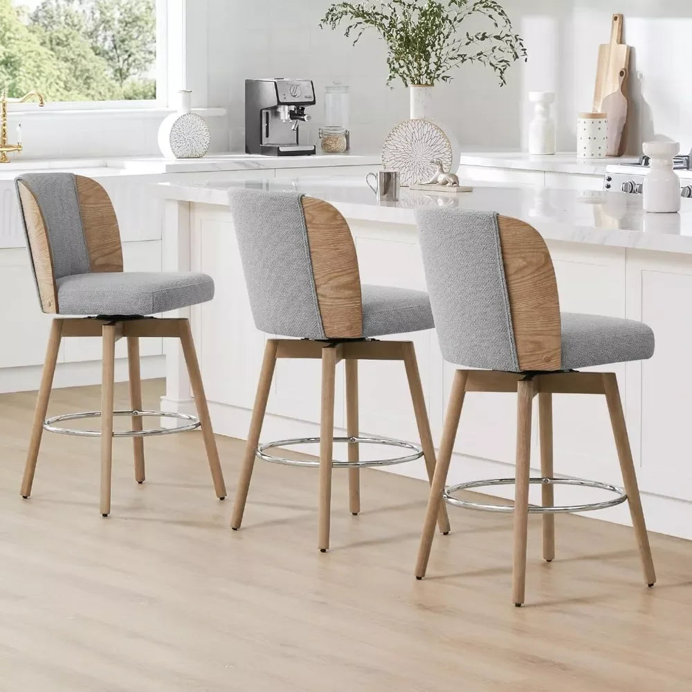 Counter Height Bar Stools Set of 2, 360° Swivel Upholstered with Back, Wood Legs - DSARD - DSARD