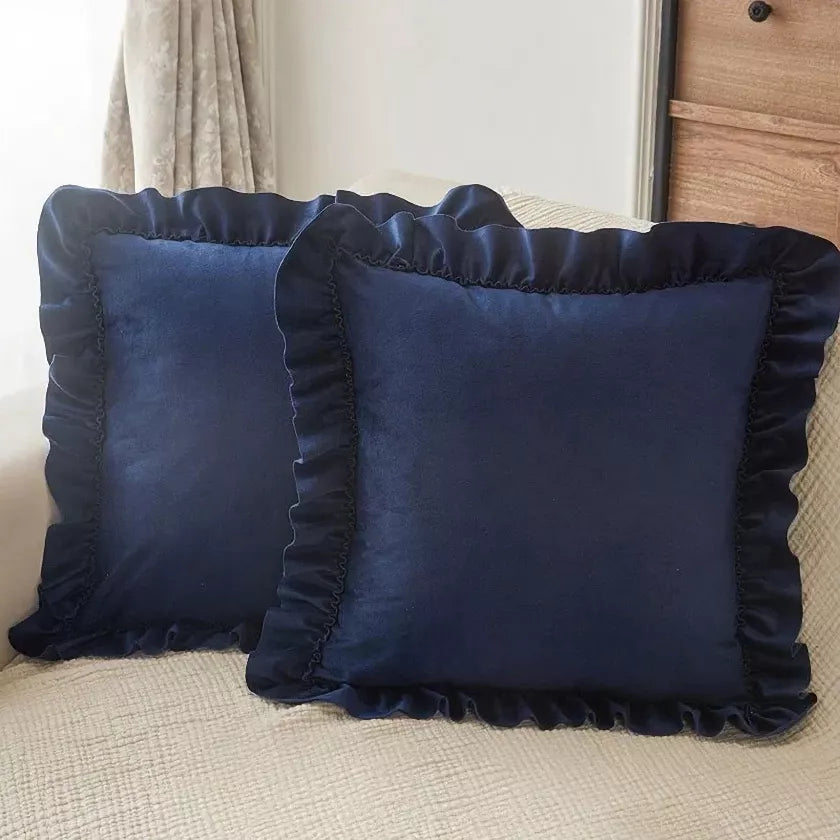 Luxurious Velvet Pillow Cover with Lotus Leaf Lace – Soft & Comfortable Waist Cushion