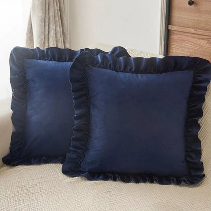 Luxurious Velvet Pillow Cover with Lotus Leaf Lace – Soft & Comfortable Waist Cushion