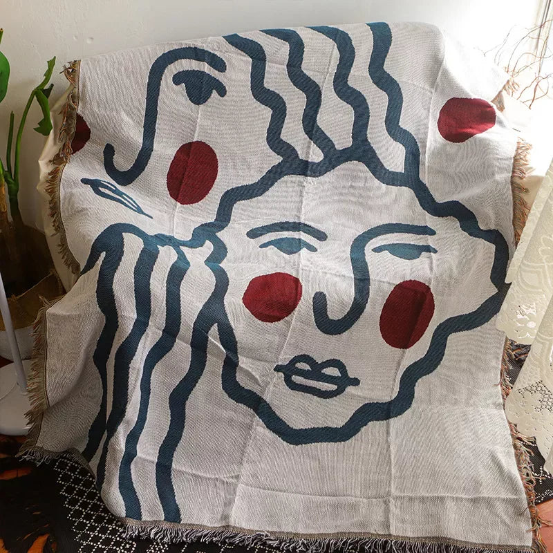 Abstract Line Art Throw Blanket – Soft Cotton Blend Tapestry, 51 x 71 inches - DSARD