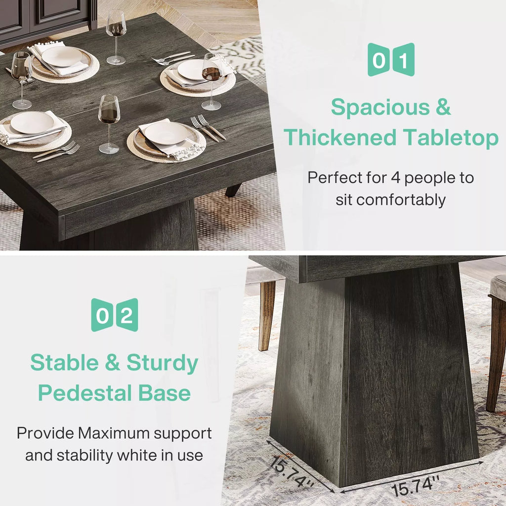 Square Dining Table for 4 – 31.5” Rustic Farmhouse Kitchen Table with Pedestal Base - DSARD