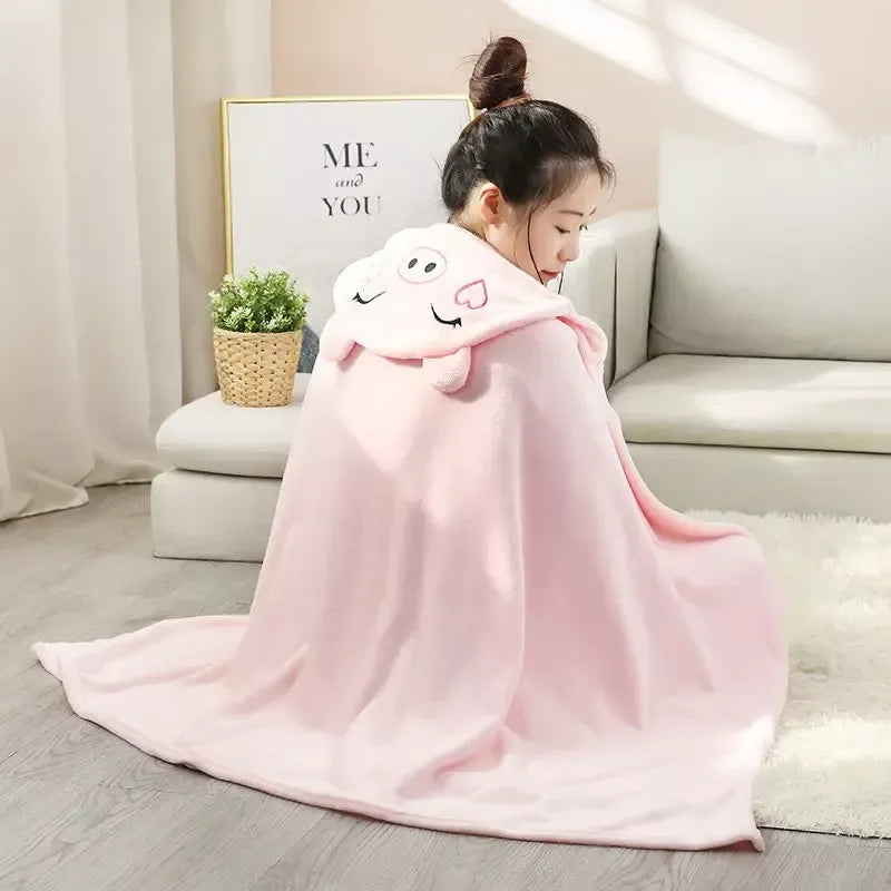 Cozy Cartoon Hooded Blanket – Wearable Coral Velvet Throw for Adults & Kids - DSARD