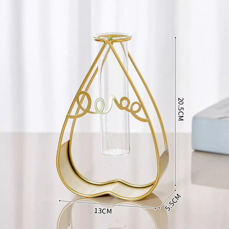 Elegant Metal Flower Vase with Silk Bouquet for Home & Wedding Decor