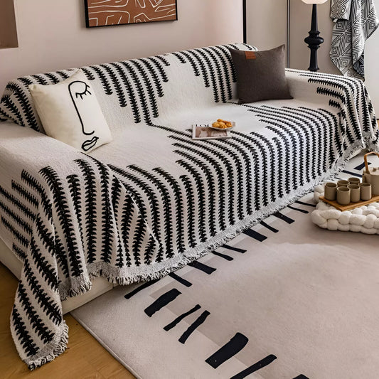 Thick Chenille Stripe Sofa Blanket – Soft, Breathable, Non-Slip Throw for Home & Office