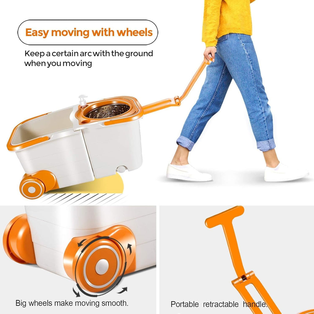 Spin Mop and Bucket System with 4 Microfiber Pads – Efficient Floor Cleaning Set