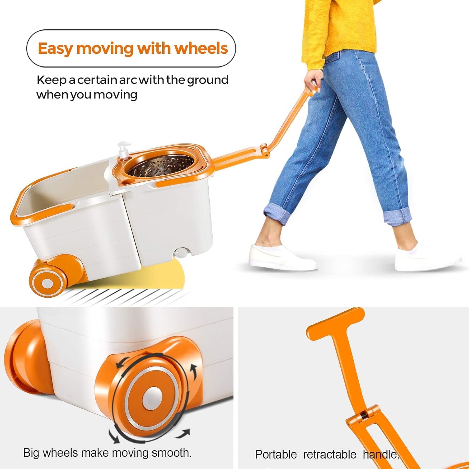 Spin Mop and Bucket System with 4 Microfiber Pads – Efficient Floor Cleaning Set