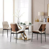 Dining Chairs Set of 6, PU Leather Armless Kitchen Chairs, Modern Walnut Style with Metal Legs - DSARD - DSARD