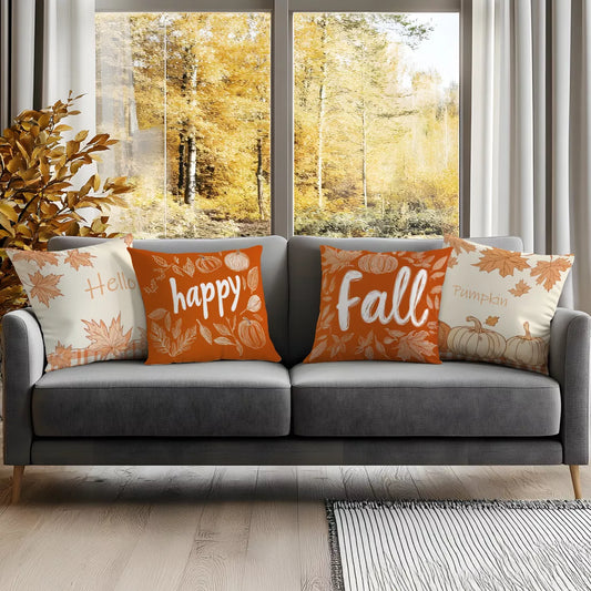 Thanksgiving Maple Leaf Pumpkin Cushion Cover
