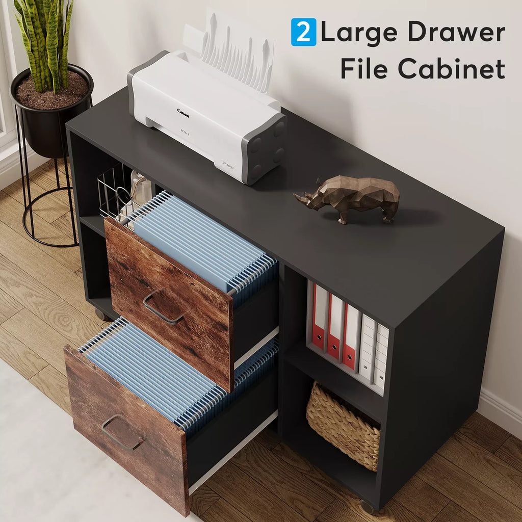 2-Drawer Wooden Filing Cabinet with Printer Stand & Rolling Wheels - DSARD - DSARD