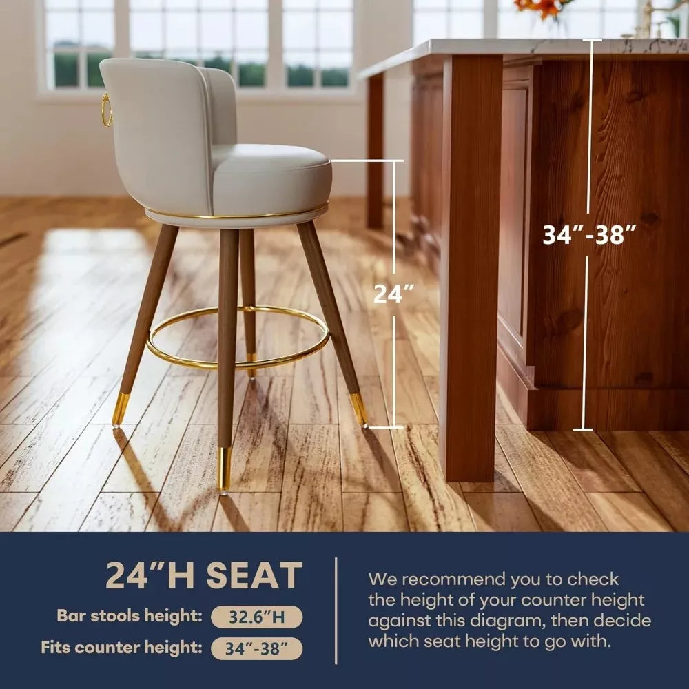 Swivel Bar Stools Set of 2, Counter Height Leather Swivel Pub Stools - DSARD