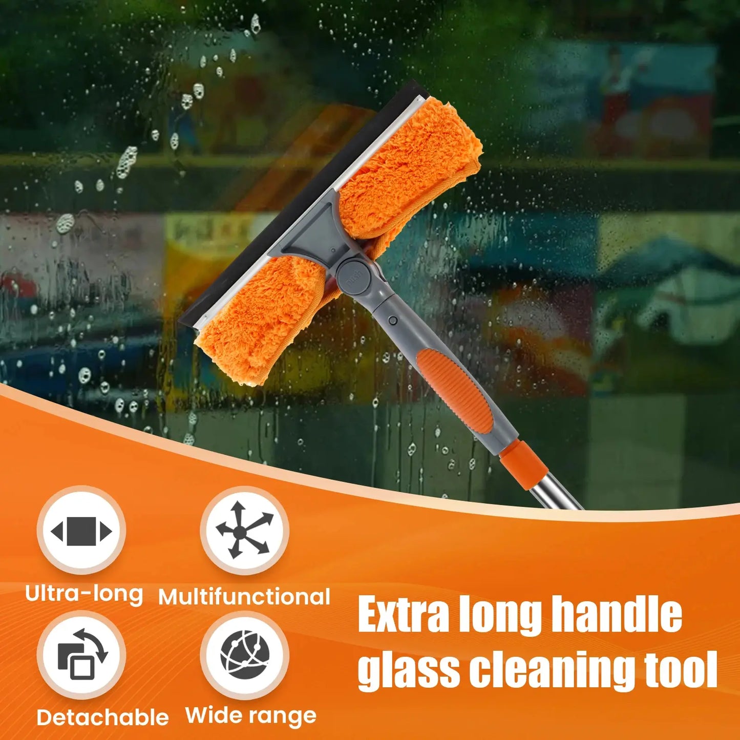 Window Squeegee Cleaner Kit with 13.78 FT Extension Pole - 2-in-1 Double-Sided Window Cleaning Tool