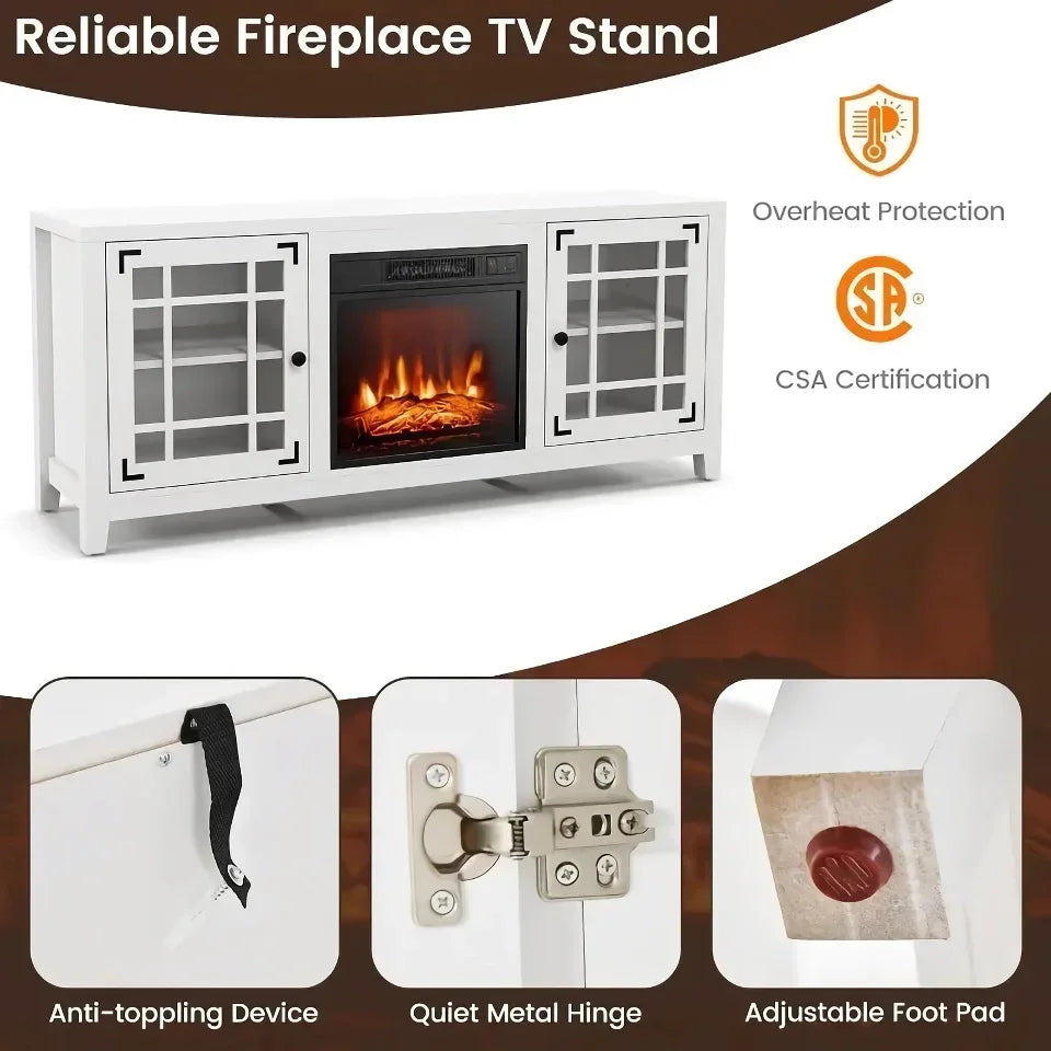 65-Inch TV Stand with Built-in Electric Fireplace and Remote Control - DSARD - DSARD