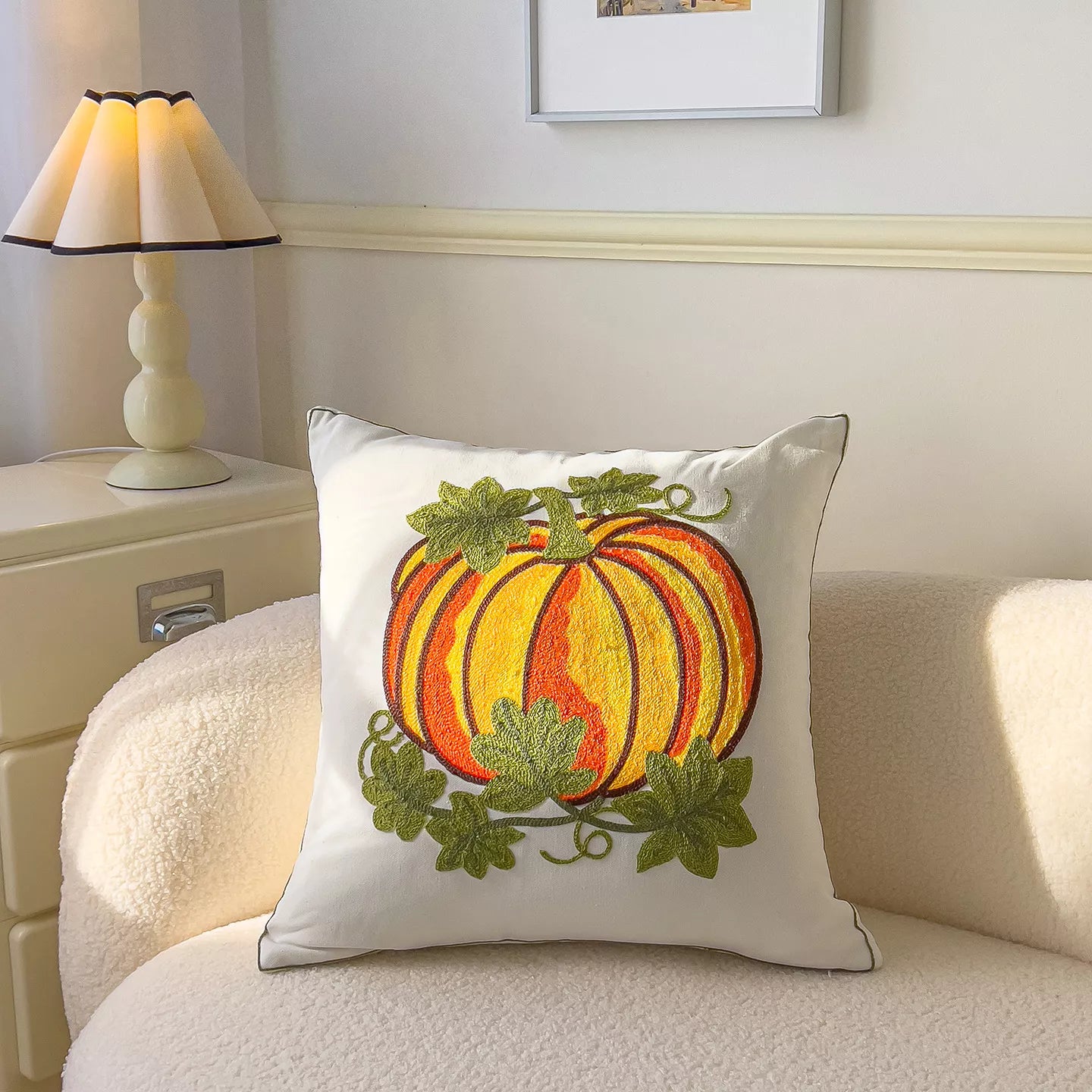 Floral Embroidered Cotton Pillow Cover 18×18 Inch – Cozy Decorative Cushion Case