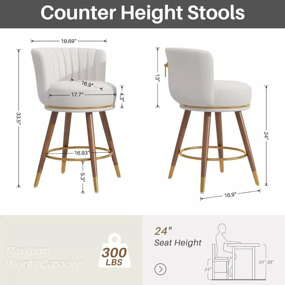 Leather Swivel Counter Height Bar Stools with Back and Footrest, Set of 4 - DSARD