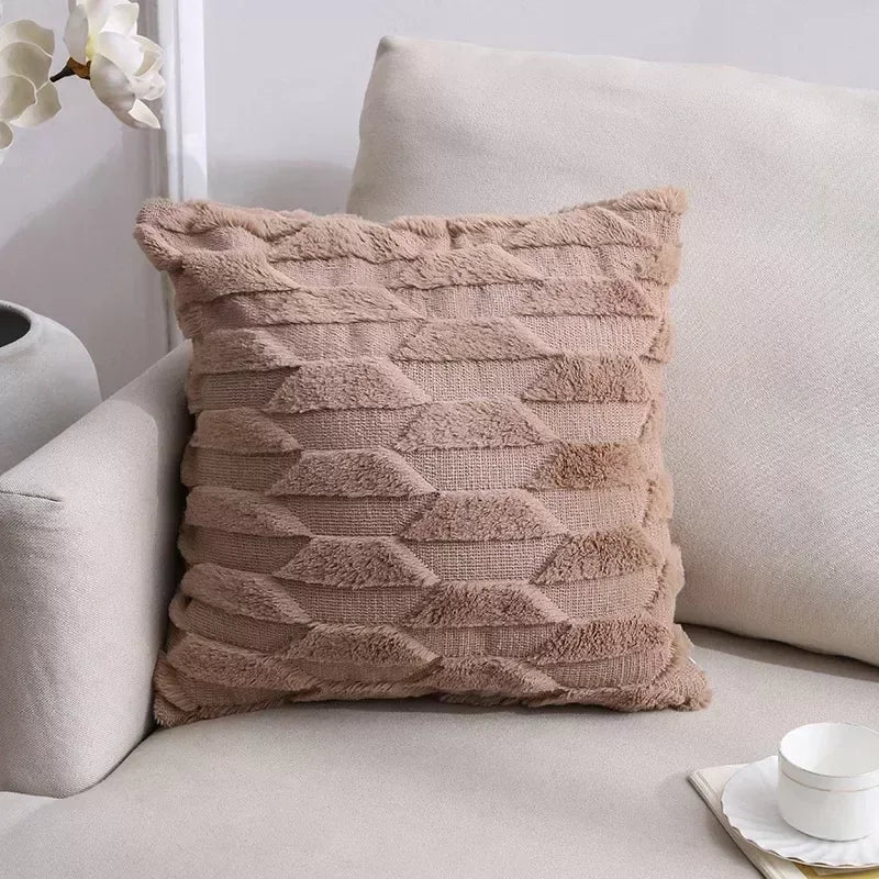 2-Piece Solid Color Plush Pillowcase Set with 3D Wave Pattern – 45x45cm