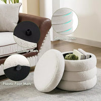 Small Boucle Storage Ottoman – Round Sherpa Footstool with Removable Lid - DSARD