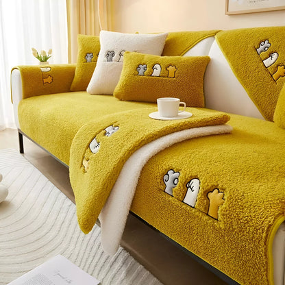 Thick Plush Non-Slip Winter Sofa Cover – Warm & Soft Couch Protector