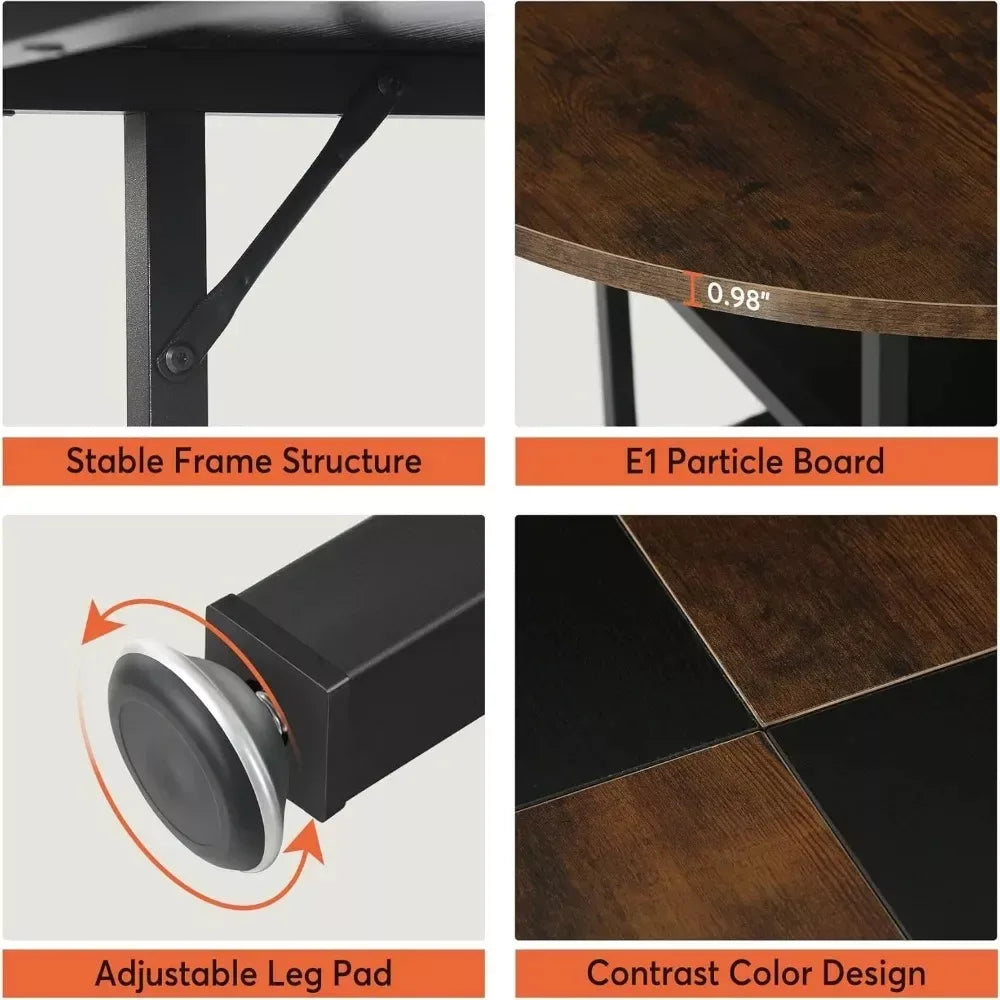 47-Inch Round Dining Table with Storage Shelf and Metal Legs - DSARD - DSARD